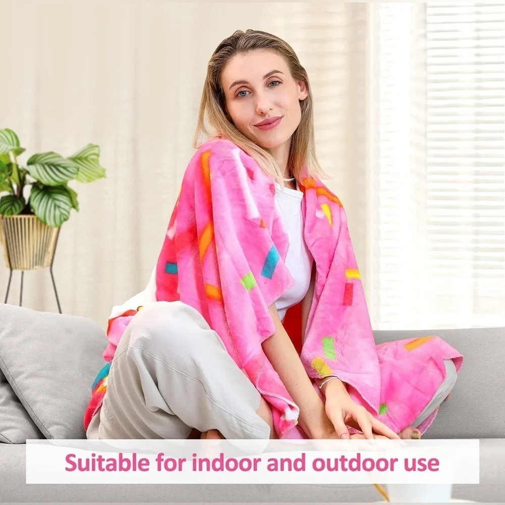 Giant Donut Throw Blanket, Double Sided, Pink, White, 71 inches